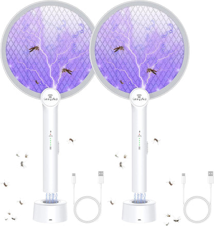 Gooqand Bug Zapper Racket, 2 in 1 Electric Fly Swatter, 4000V Fly Zapper with USB Rechargeable, Fly Swatter with 3 Layer Safety Mesh, Indoor Outdoor Fly Racket for Bedroom,Kitchen,Camping(2 Pack)