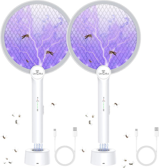 Gooqand Bug Zapper Racket, 2 in 1 Electric Fly Swatter, 4000V Fly Zapper with USB Rechargeable, Fly Swatter with 3 Layer Safety Mesh, Indoor Outdoor Fly Racket for Bedroom,Kitchen,Camping(2 Pack)