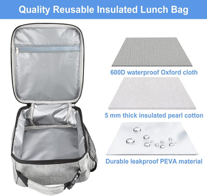 Insulated Lunch Bag, Leakproof Portable Lunch Box for Women Men Boys Girls, Large Capacity Cooler Bag with Handle and Bottle Pocket for Office School Camping Hiking Outdoor Beach Picnic (Black)