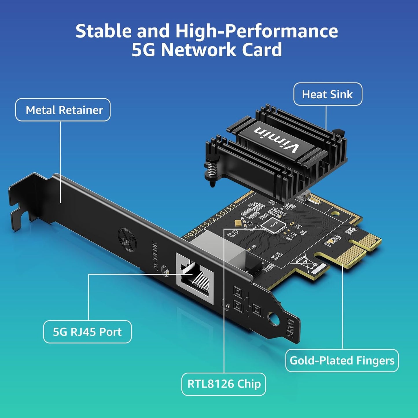 10G PCI-E Network Card with 10Gbps Dual RJ45 Ports, Intel X540-T2 Conrtoller, VIMIN 10Gb Ethernet Adapter Card Compatible with PCI Express X8, X16, Support Windows/Windows Server/Linux/VMware