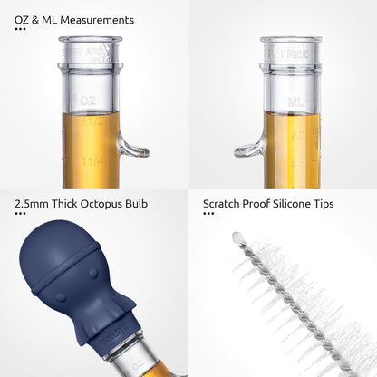 U-Taste 1.5oz Angled Turkey Baster - 228.2ºF Heat Resistant Food Grade Silicone Large Octopus Bulb Baster Set with Cleaning Brush for Cooking Basting Meat Poultry Beef Chicken (Black)