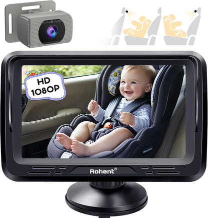 Rohent Baby Car Camera HD 1080P - Rear-Facing Infant Monitor with Night Vision Car Camera for Baby 150° Wide-Angle Lens Anti-Glare Screen Easy Install 360° Adjustable Display