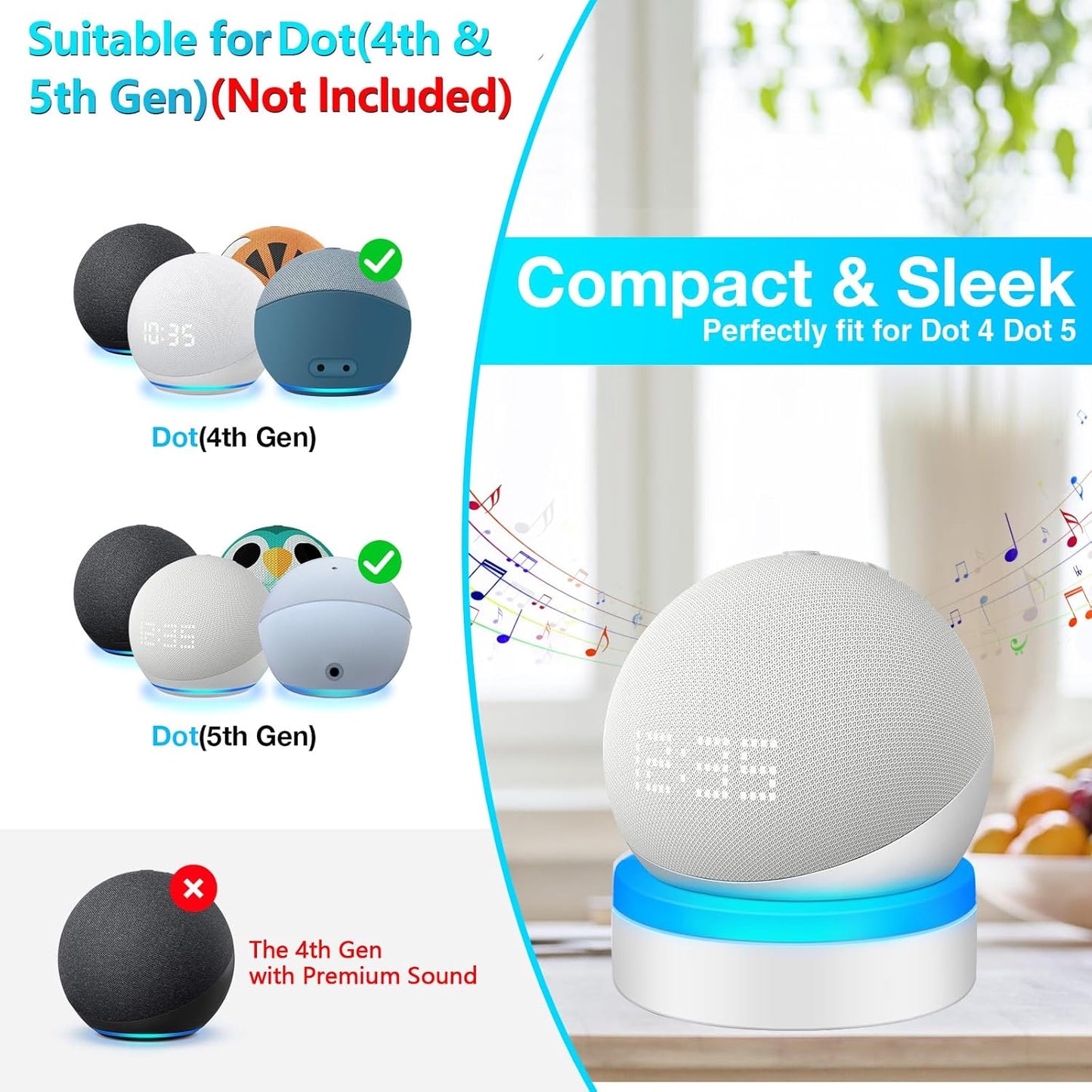 ZUOLACO Table Stand for Echo Dot 5th Generation, Desktop Holder Mount Base for Echo Dot 4th & 5th Gen, Built-in Cable Management and Light Guide, Make Dot More Noticeable, White