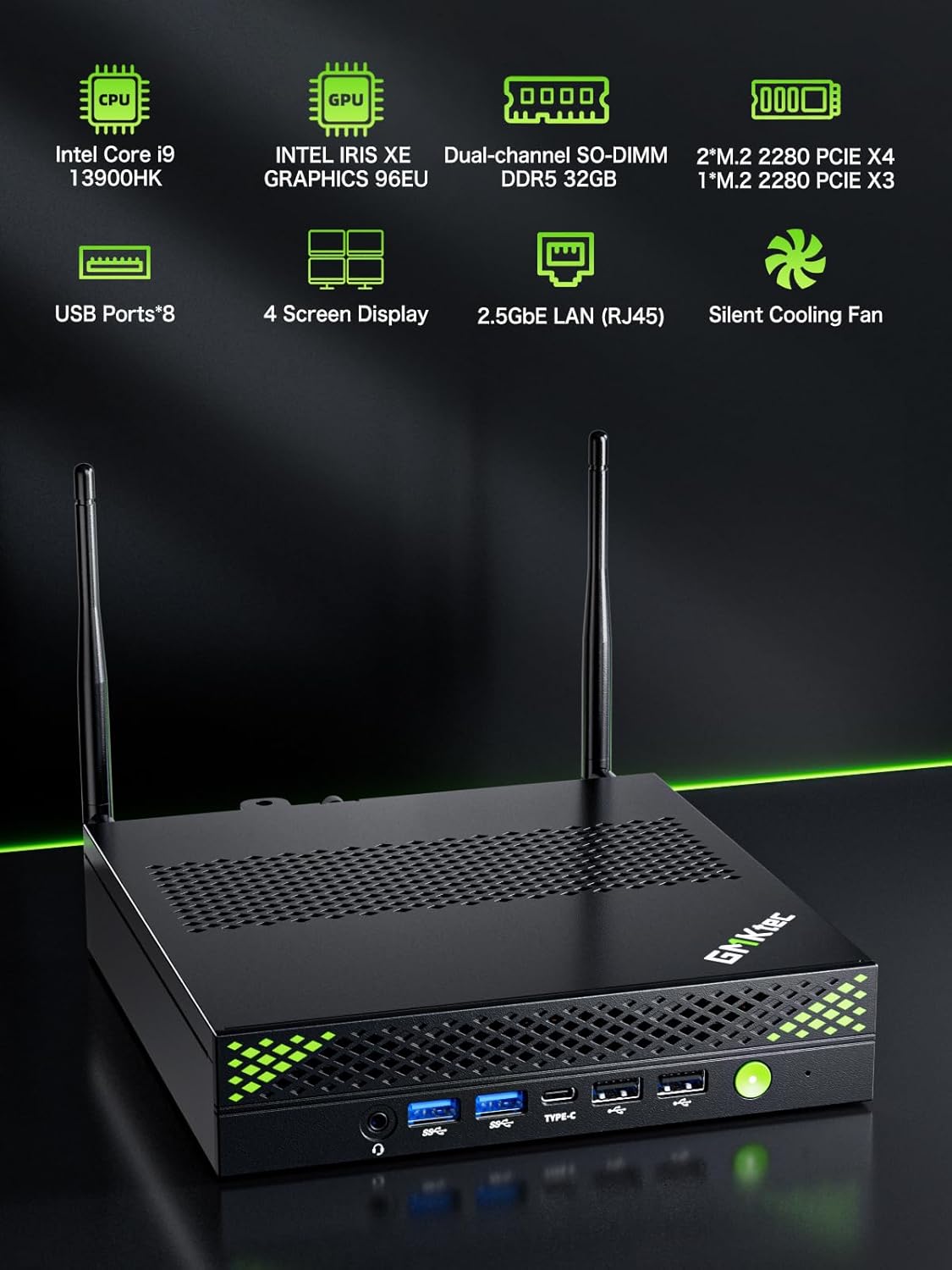 GMKtec Mini PC Intel Core i9 12900HK(14C/20T 5.0 GHz) W11 Pro, Desktop Computer 32GB DDR4 RAM+1TB NVMe SSD, Triple 4K Display, WiFi 6, BT5.2, USB-C M3 Plus