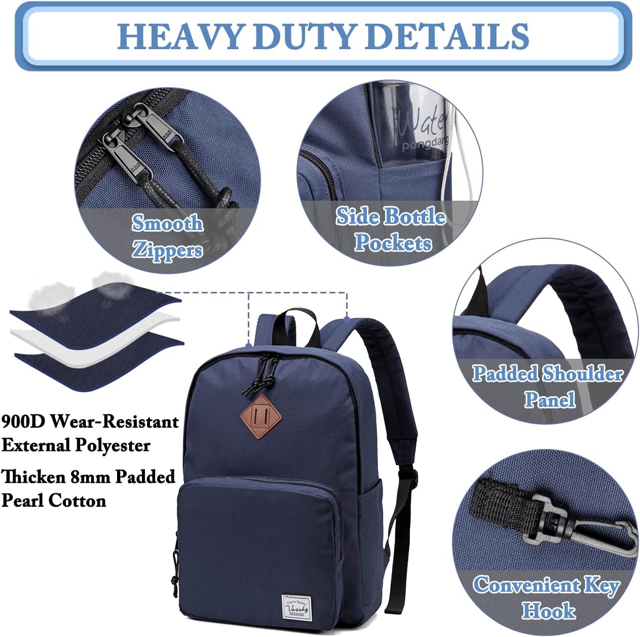 VASCHY Lightweight School Backpack for Women with Sleeve for 14" Laptop