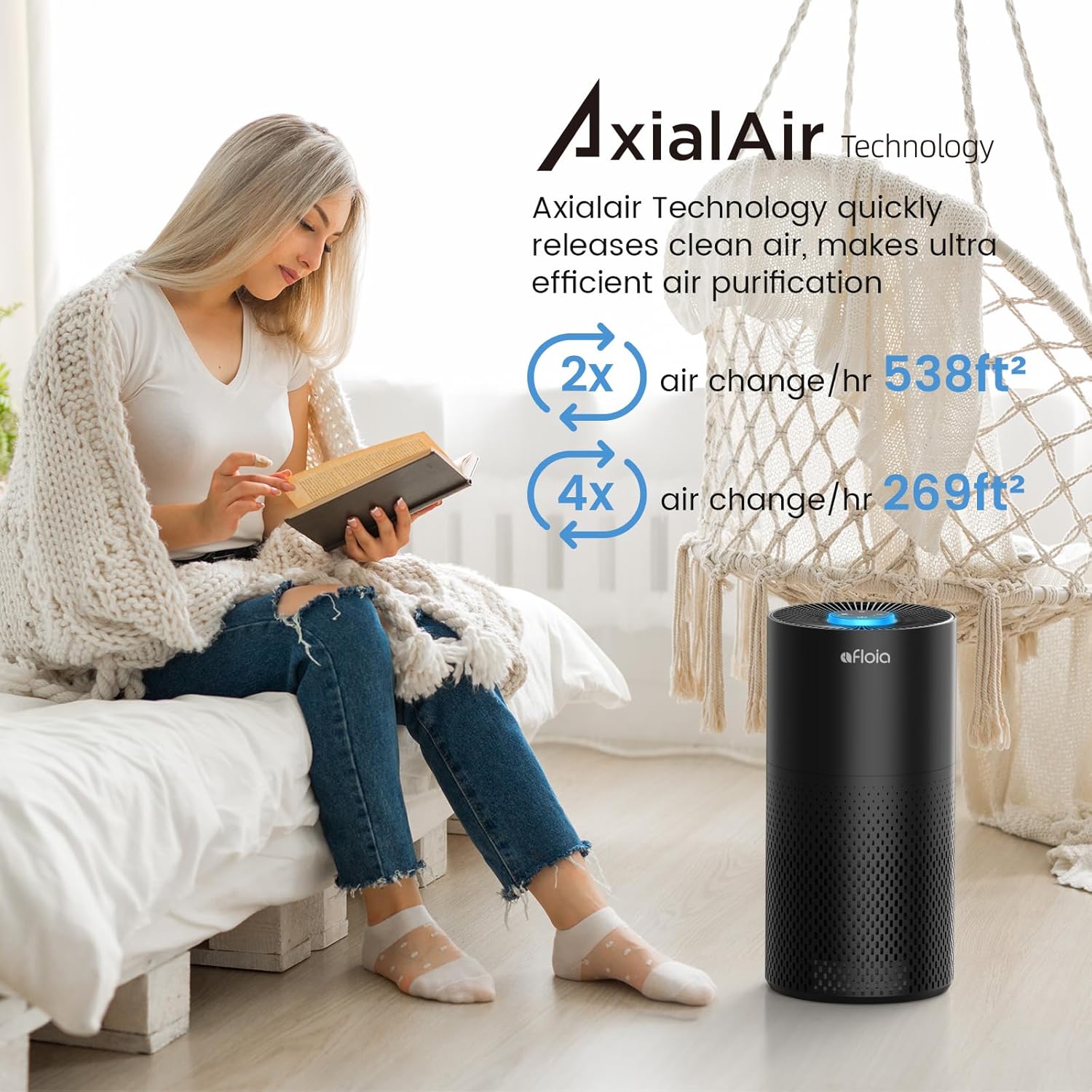 Afloia Air Purifier for Home Large Room Up to 1076 Ft², 3-Stage Air Cleaner for Bedroom 22 dB, Air Purifiers for Pets Dust Dander Mold Pollen, Odor Smoke Eliminator, Kilo White, 7 Color Light - PuriLite
