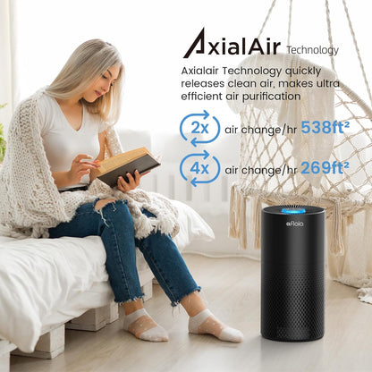 Air Purifiers for Home Large Room Up to 1076 Ft², Afloia 3-Stage Air Purifier for Bedroom 22 dB, Air Filter for Pets Dust Dander Mold Pollen, Odor Smoke Eliminator, Kilo Black, 7 Colors Light - PuriLite