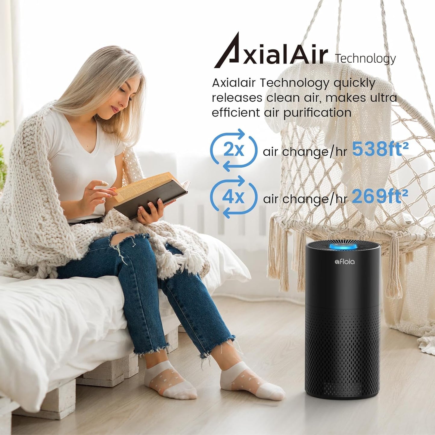 Afloia Air Purifiers for Bedroom Large Room Up to 1076 Ft², 3-Stage Air Filter for Home 22 dB, Air Cleaner for Pets Dust Dander Mold Pollen, Odor Smoke Eliminator, Kilo White, 7 Color Light