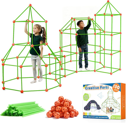 130-Piece Kids Fort Building Kit – STEM Construction Toy for Creative Play, DIY Castles, Tents, and Towers for Ages 5–8 - PuriLite