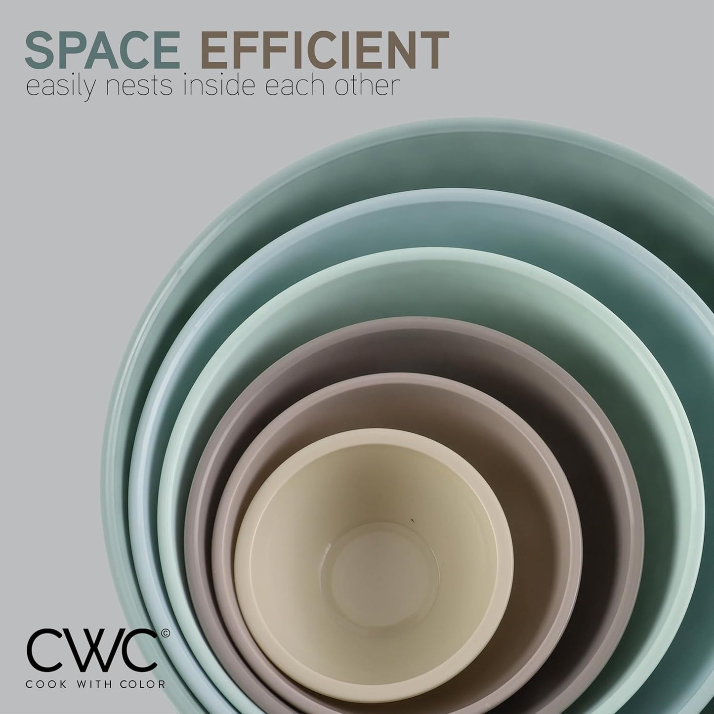 COOK WITH COLOR Mixing Bowls with TPR Lids - 12 Piece Plastic Nesting Bowls Set Includes 6 Prep Bowls and 6 Lids, Microwave Safe Mixing Bowl Set (Green)