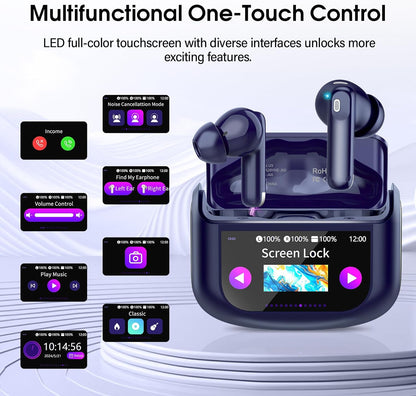 Wireless Earbuds, Bluetooth 5.4 Ear Buds with Multifunctional Touch Screen, 48H HiFi Stereo Headphones, ANC/ENC Noise Cancelling Mic, IPX7 Bluetooth Earbuds with 5 EQ Modes, in Ear Earphones, Black