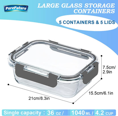 Pure Future 50-Piece Large Airtight Food Storage Containers with Lids, BPA-Free Stackable & Microwave Safe Kitchen Set for Meal Prep, Freezer Use - 25 Containers & Lids, Leakproof Design