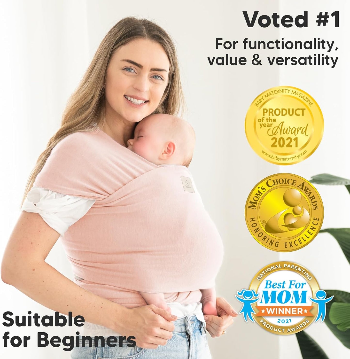 KeaBabies Baby Wrap Carrier - All in 1 Original Baby Carrier Newborn To Toddler Sling, Easy to Wear, Hands Free Bonding, Lightweight, Breathable Infant Wraps (Trendy Black)