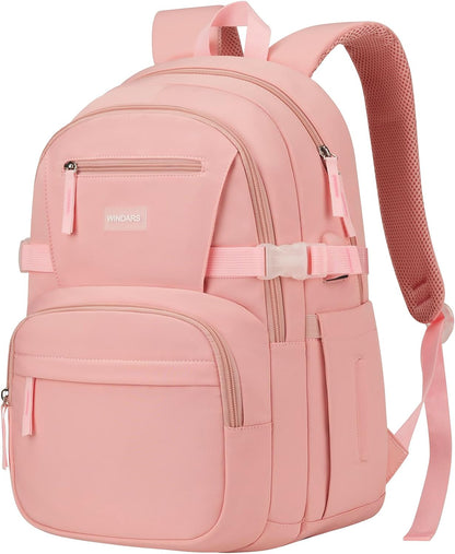 WINDARS Backpack for School Girls, Cute High School Backpacks for Teens Women Student Large Bookbag 15.6 Inch Laptop Bag with USB Charger Port for College Work Travel Trip (Beige Khaki)