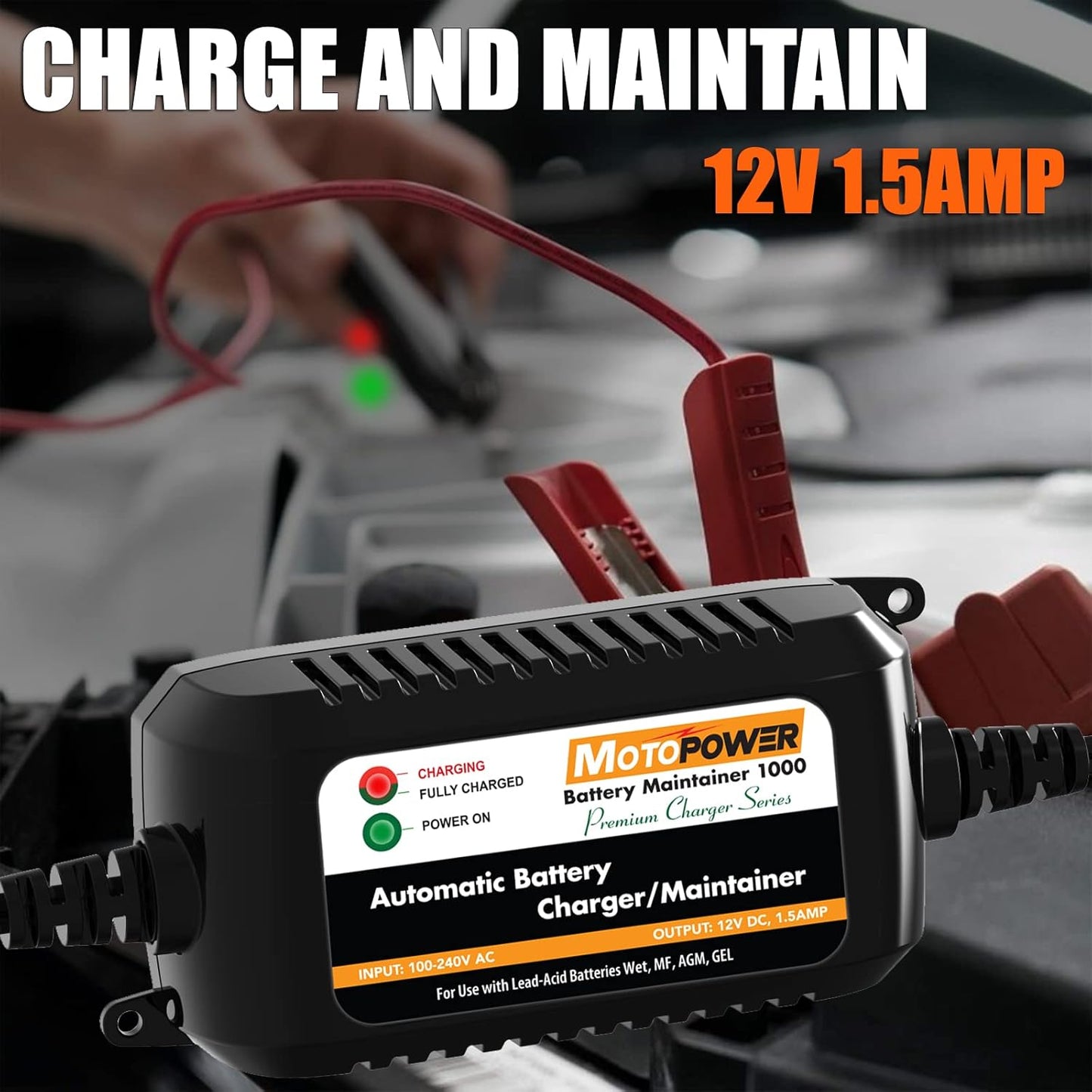 MOTOPOWER MP00205A 12V 800mA Fully Automatic Battery Charger/Maintainer