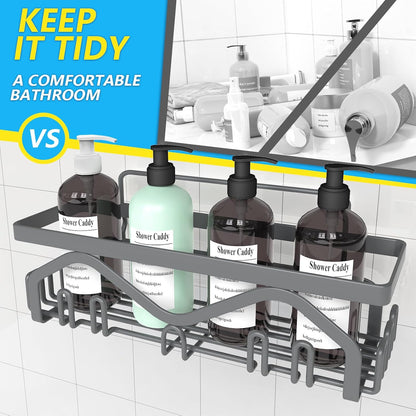 Coraje Adhesive Shower Caddy, 5-Pack Shower Shelves, Large Capacity Load Bearing 40 LBS Shower Organizer, No Drilling Shower Shelf, Rustproof Stainless Steel Bathroom Shower Storage, Black