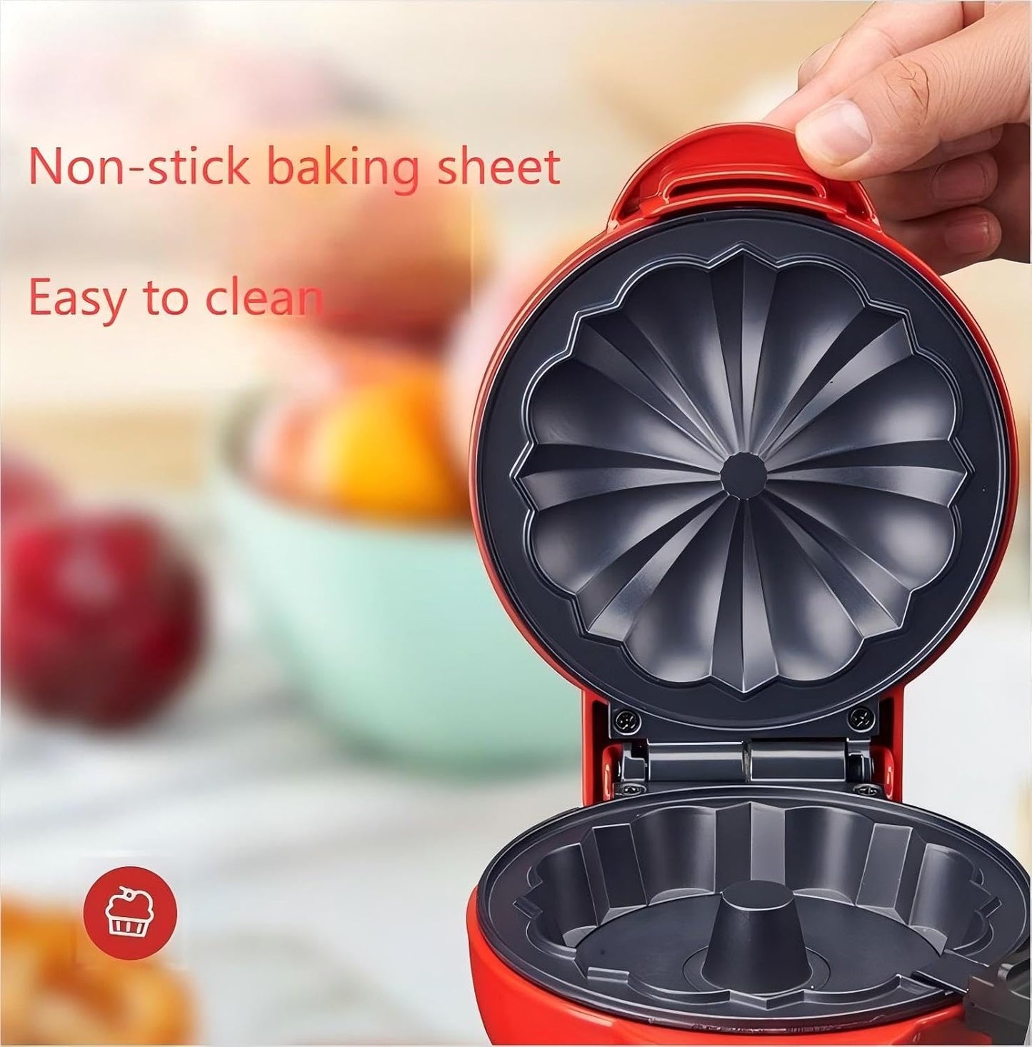 Mini Maker Waffle Maker 5“ Non-Stick Waffler Iron Stuffler Stuffed Wafflera Adjustable Browning Control, Heart, Azure