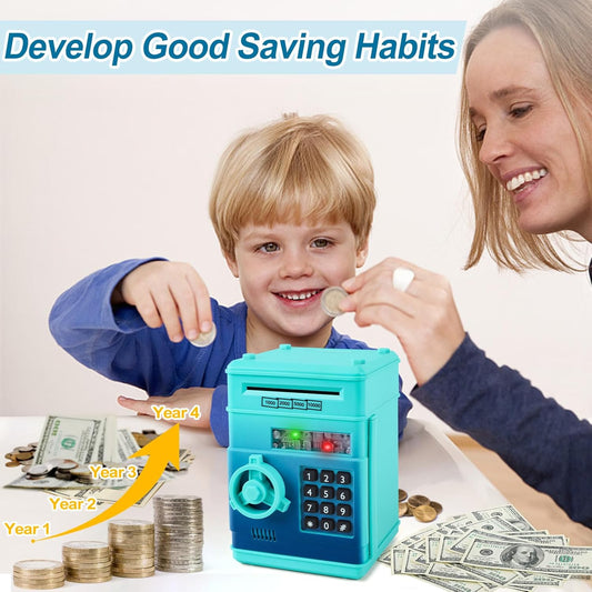 Refasy Boy Toys Age 6-8,Electronic Piggy Bank,Password Money Bank Toys for Kids,ATM Piggy Bank Money Saving Box,Birthday Xmas Gifts for Boys Girls(Blue Green) - PuriLite
