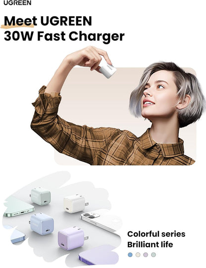 UGREEN USB C Charger Block 30W, Foldable Nexode Fast Charger GaN Fast Charging, USB C Wall Plug Compatible for iPhone16 Pro Max 15, Galaxy S24 Series, Pixel 8 Pro 7, MacBook Air, iPad, Black