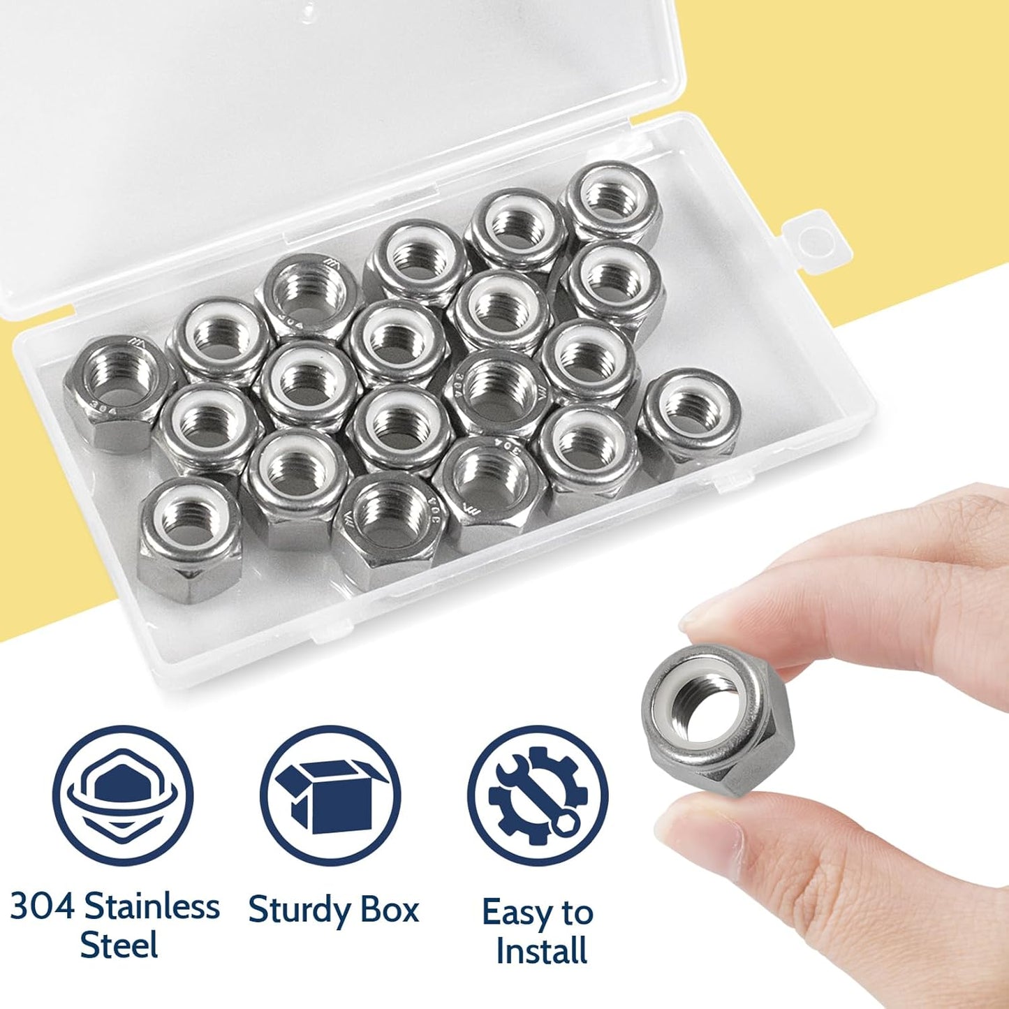 Vifmy 110 Pack 1/4"-20 Inch Lock Nuts,304 (A2-70) Stainless Steel Nylon Insert Locknuts,Standard Inch Thread Nylock Nuts for Bolts
