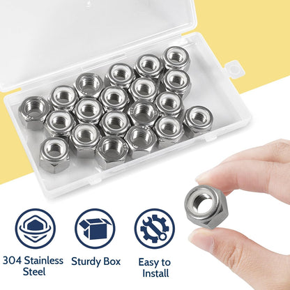 Vifmy 110 Pack 1/4"-20 Inch Lock Nuts,304 (A2-70) Stainless Steel Nylon Insert Locknuts,Standard Inch Thread Nylock Nuts for Bolts