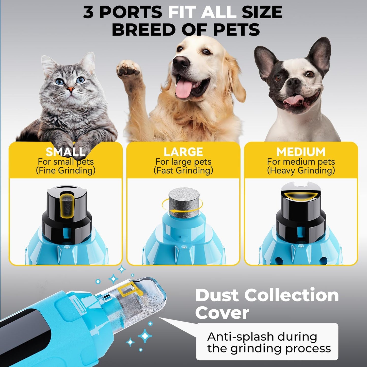 Dog Nail Grinder 6-Speed with LED Display, Dog & Cat Nail Clippers and Trimmers, Pet Nail Grinder with 2 LED Lights - Super Quiet Rechargeable Claw Trimmer for Large Medium Small Puppy Dogs/Cats