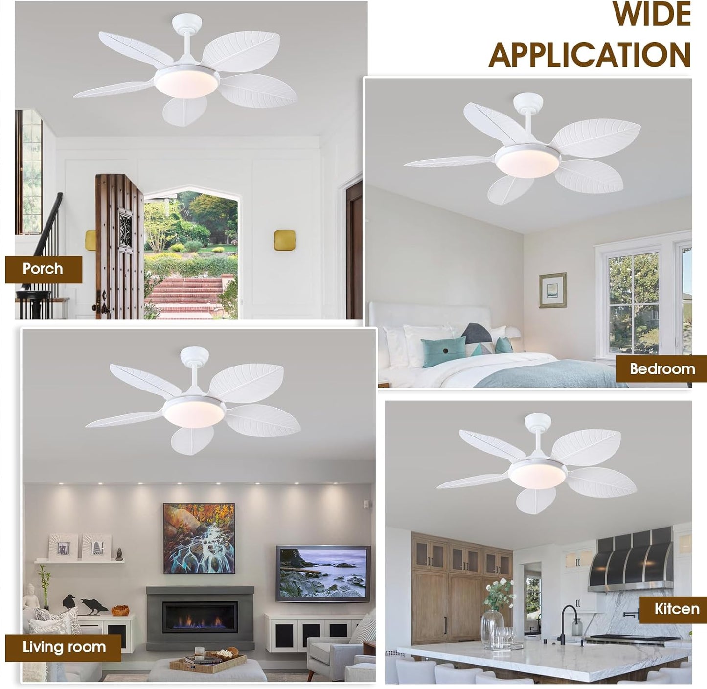 Wiviniya Ceiling Fans with Lights and Remote/APP Control, 44 Inch Tropical Palm Leaf Ceiling Fan with LED Lights, Outdoor Ceiling Fans for Patios Porch, Reversible Quiet Motor, Dimmable, Light Brown