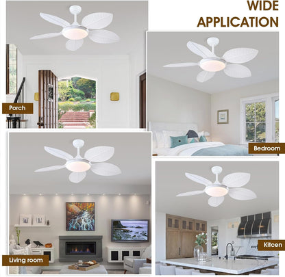 Wiviniya Ceiling Fans with Lights and Remote/APP Control, 44 Inch Tropical Palm Leaf Ceiling Fan with LED Lights, Outdoor Ceiling Fans for Patios Porch, Reversible Quiet Motor, Dimmable, Light Brown