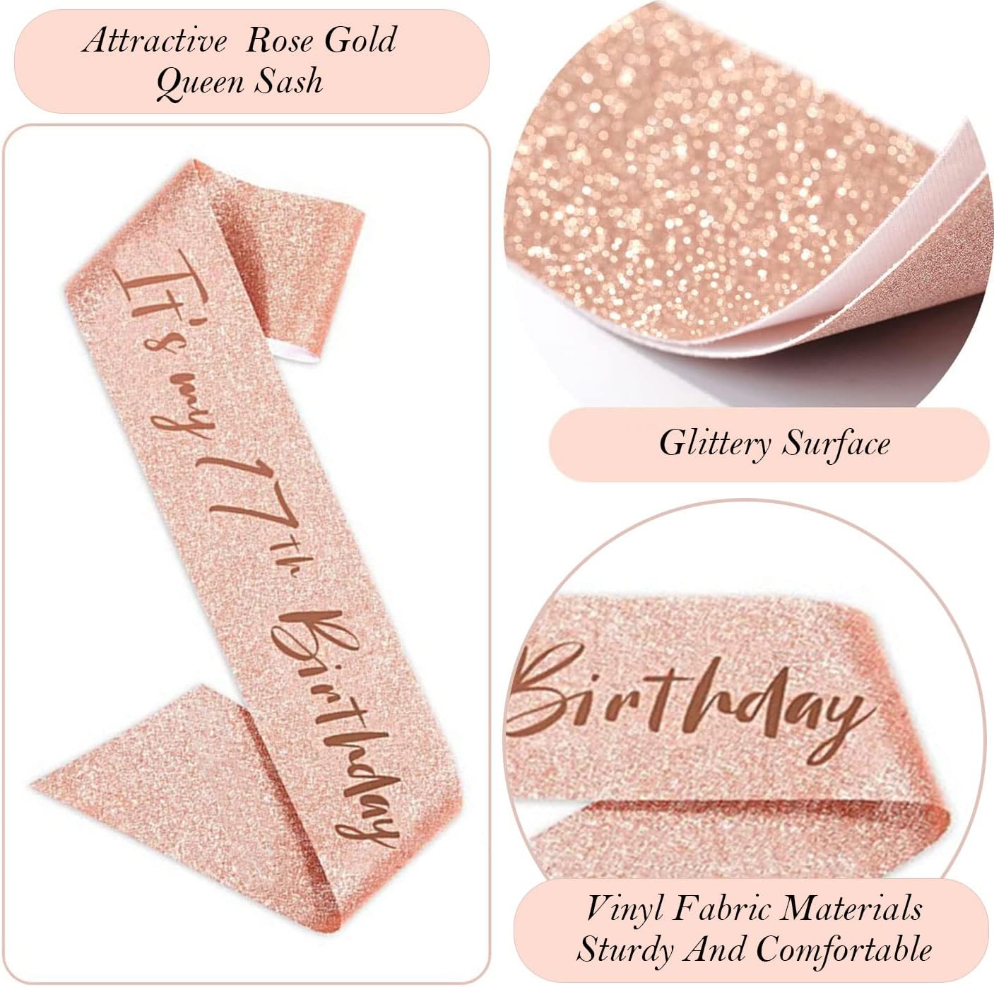 8pcs 40th Birthday Decorations gifts for Women, Including 40th Happy Birthday Cake Topper, Queen Sash with Pearl Pin, Sweet Rhinestone Tiara Crown for Women, Number Candles and Balloons (Rose Gold)