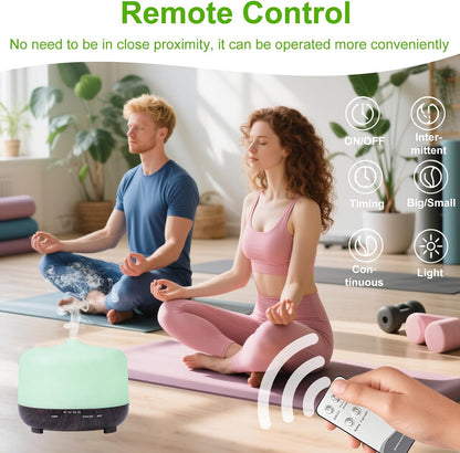 Multifunctional Essential Oil Diffuser - 500ML Aromatherapy Diffuser with Remote Control Two Mist Modes Humidifier Eight LED Lights Auto Shut-Off Safety Switch for Home Bedroom Office