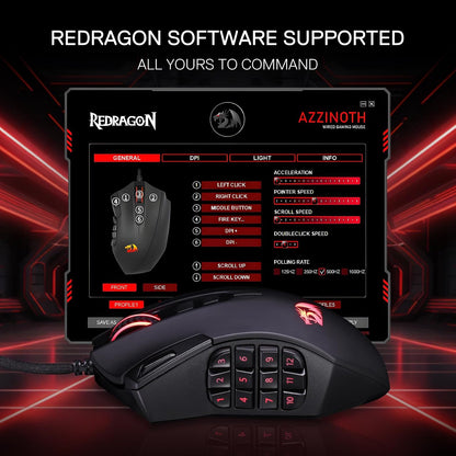 Redragon M921 MMO Gaming Mouse, 12400 DPI High Precision Wired RGB Mice w/18 Programmable Buttons, 12 Side Macro Keys, Software Supports for PC Laptop