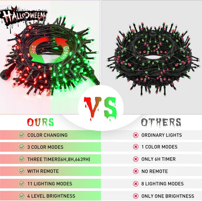 JMEXSUSS 66ft 200 LED Halloween Lights Outdoor, Orange String Lights Clear Wire, 8 Modes Orange Halloween Christmas String Lights Plug in for Tree Indoor Patio Garden Thanksgiving Decorations
