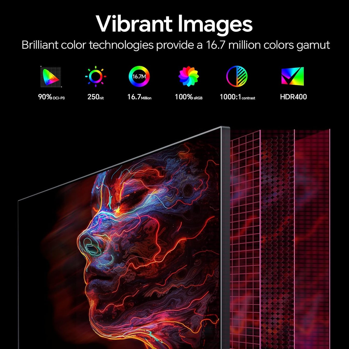 KOORUI 32 inch Curved Gaming Monitor - QHD (2560 x 1440) 2K Display, 170Hz 144Hz Monitors, 1500R Curvature, 1ms, HDR10, Adaptive Sync, Tilt Adjustable, DisplayPort HDMI, Black - 32E6QC