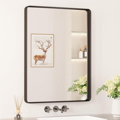 Keonjinn 42 x 36 Brushed Nickel Bathroom Vanity Mirror, Large Rounded Rectangle Bathroom Mirrors for over Sink, Metal Framed Silver Mirror for Wall, Shatterproof HD Tempered Glass(Horizontal/Vertical)
