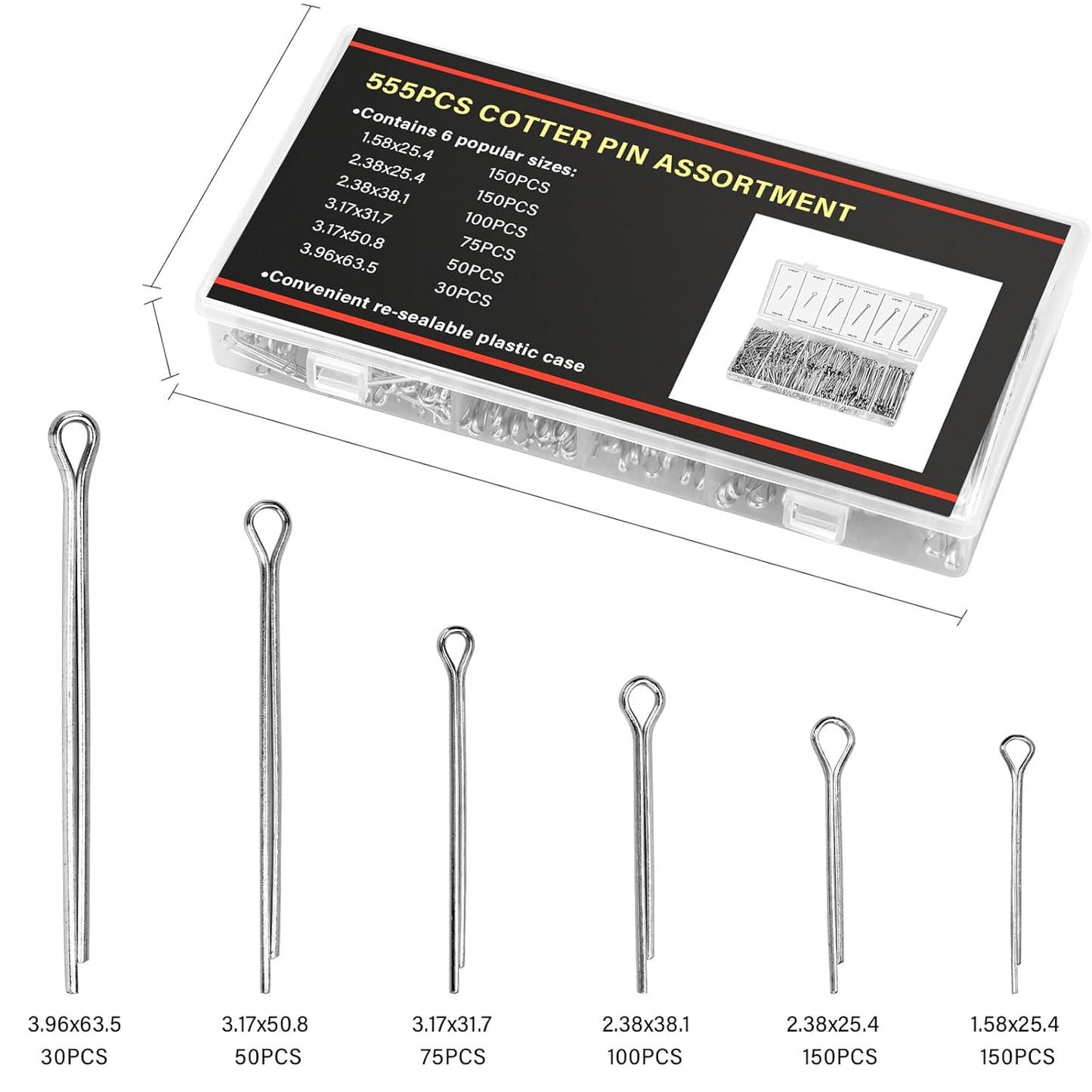 OLCANA 25 Pieces Cotter Pin Assortment Kit 5 Size M1.2 -M3.5 Stainless Steel R Hitch Pin Clips for Tractor Truck Tillage Machine, Retaining Pins