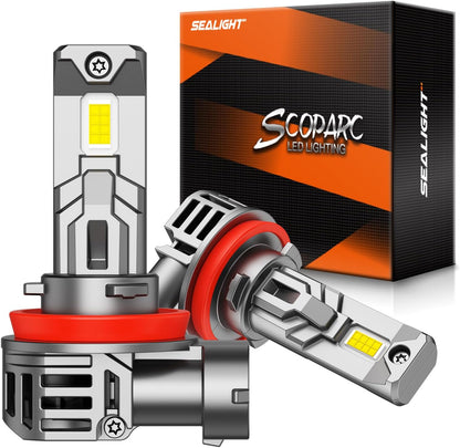 SEALIGHT H7 LED Headlight Bulbs, 800% Super Bright, 6500K Cool White Light Bulbs with Cooling Fan, 1:1 Mini Size H7 led headlight,H7 Halogen Replacement 3 Mins Plug-N-Play, Pack of 2