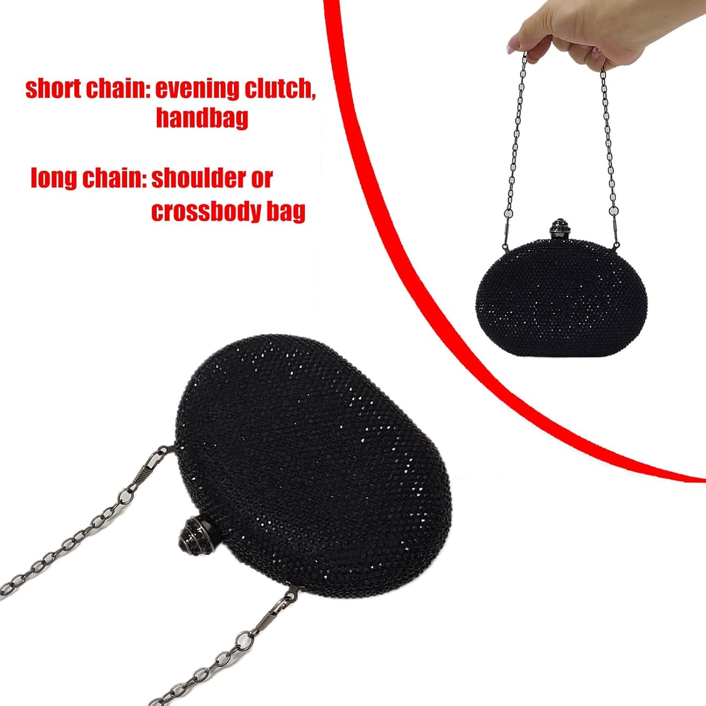 HUANG ZHUANG Egg Shape Crystal Clutch Purse Rhinestone Evening Bag for Women Party Wedding Cute Handbag