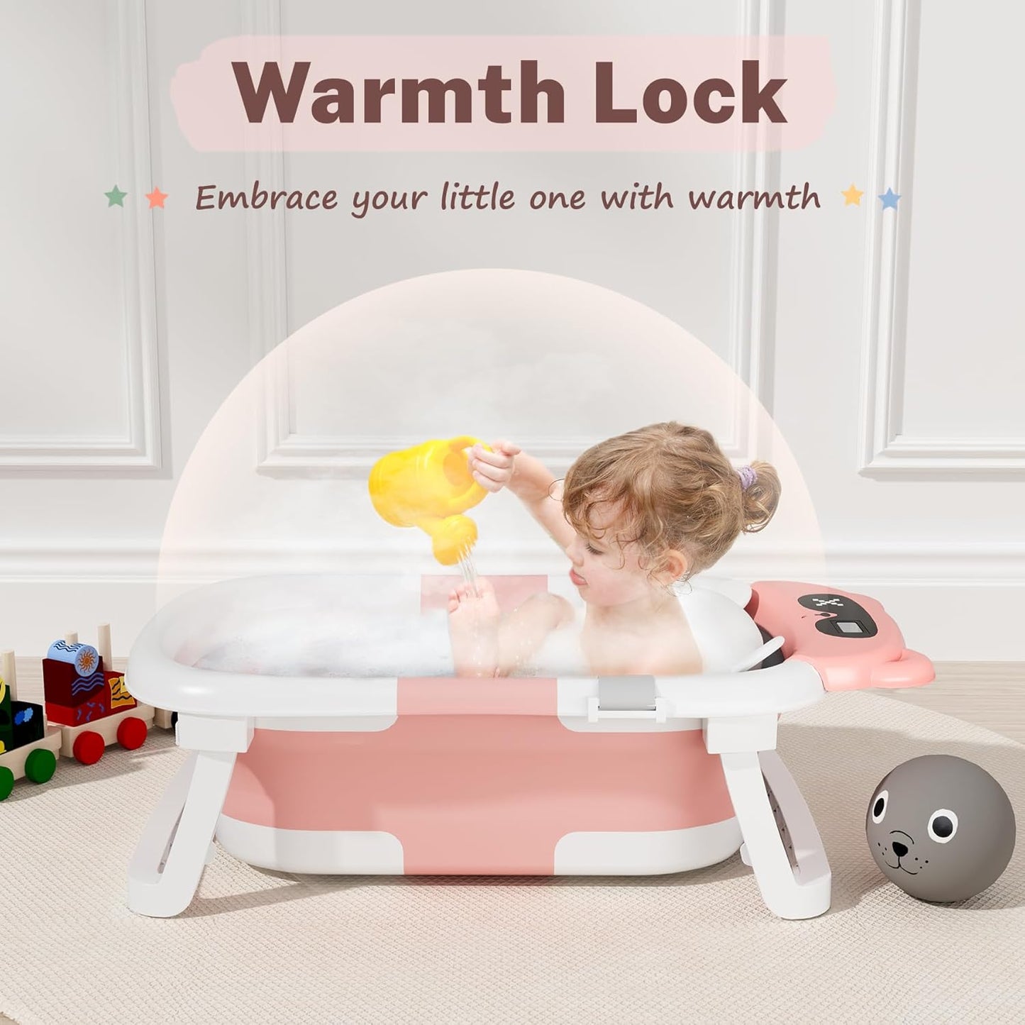 AVIDOR Baby Bathtub, Collapsible Baby Bathtub for Newborn to Toddler, Foldable Newborn Bathtub, Portable Infant Bath Tub for Travel with Soft Cushion, No-Slip Feet, Navy Blue
