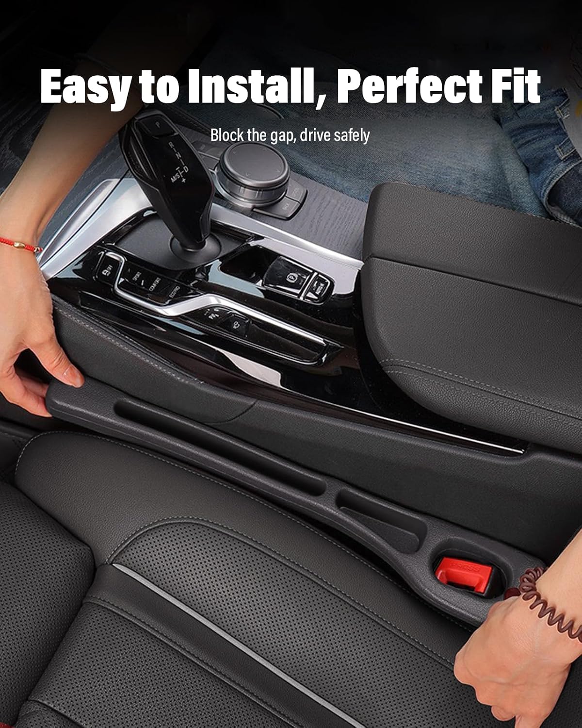 Car Seat Gap Filler, 2 Pack No-Drop Seat Side Gap Seam Filler Organizer Universal Fit Fill the Gap Between Seat & Console, Perfect for Car, SUV, Truck Black