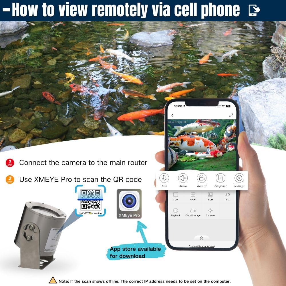 Barlus Underwater Camera, Aquarium Live Streaming Pond 5MP Camera with 32ft Cables
