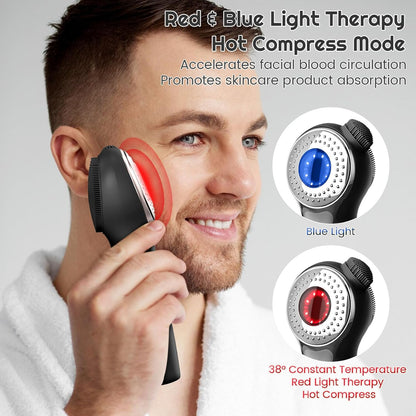 Landmore Silicone Face Scrubber, Waterproof Facial Cleansing Brush with Red Light Thermal Massage, Electric Face Scrubber with Nose Scrubber Exfoliator for Women/Men Deep Cleansing, Power Exfoliating