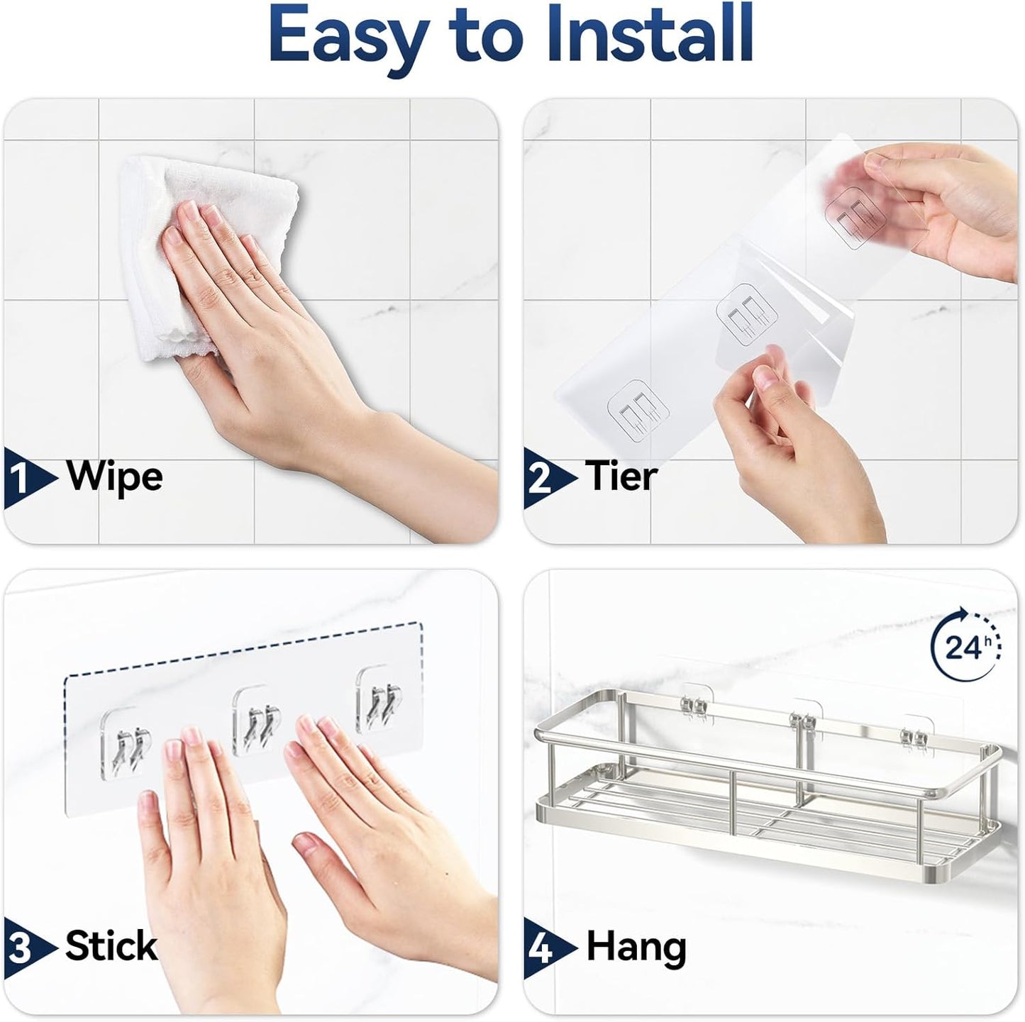 YASONIC Shower Caddy Adhesive, 100% Rustproof Shower Shelves 2 Piece | Large Capacity Shower Organizer, No Drilling Bathroom Organizers and Storage