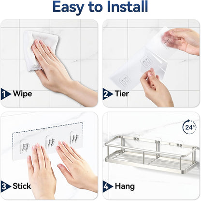 YASONIC Shower Caddy Adhesive, 100% Rustproof Shower Shelves 2 Piece | Large Capacity Shower Organizer, No Drilling Bathroom Organizers and Storage