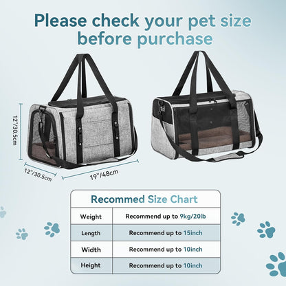 Petsfit Pet Carrier Airline Approved, Soft-Sided Cat Carrier with Patented Car Buckle, Lightweight and Collapsible with Adjustable Shoulder Strap, Soft Cushion,Green