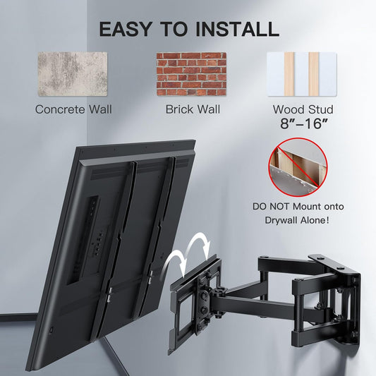 PERLESMITH Full Motion TV Wall Mount for 26-65 inch TVs up to 99lbs, Tilt Swivel Extension Wall Mount TV Bracket with Dual Articulating Arms, TV Mount Max VESA 400x400mm for Flat Curved Screen - PuriLite