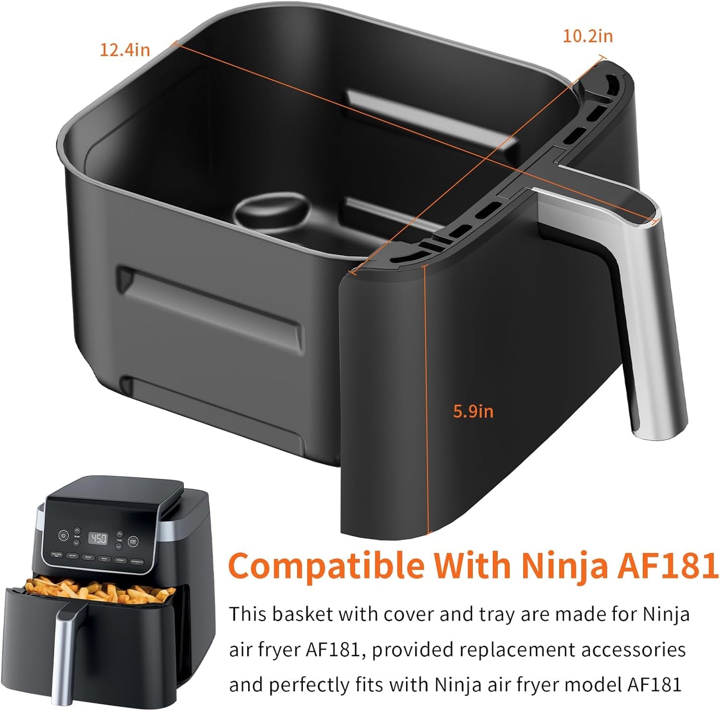 Air Fryer Basket Replacement Basket and Tray for Ninja AF161, Air Fryer Accessories for Ninja AF150 and AF161, Non-Stick Air Fryer Basket with Cover for Ninja AF150 and AF161, Dishwasher-Safe Basket