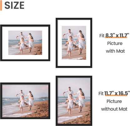 upsimples 11x14 Picture Frame, Display Pictures 8x10 with Mat or 11x14 Without Mat, Wall Hanging Photo Frames, Black
