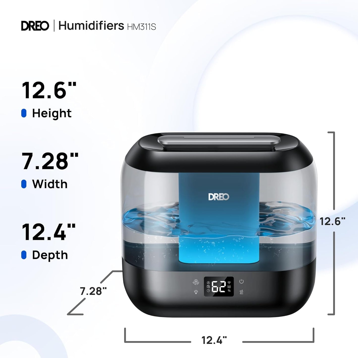 Dreo Smart Humidifiers for Bedroom, Top Fill 4L Supersized Cool Mist Humidifier with Nightlight, 36H Runtime, Touch/APP/Voice Control, 28 dB Quiet Ultrasonic Humidifiers for Large Room, Baby, Plants