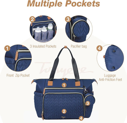Lekeinchi Baby Diaper Bag, Multifunctional Travel Diaper Bag Tote with Changing Pad and Pacifier Case for Mom