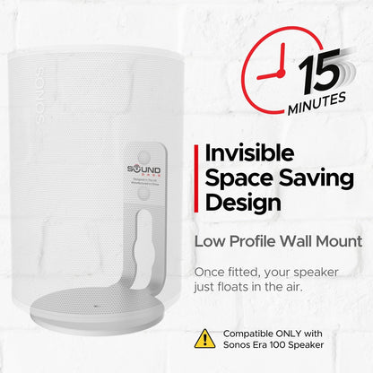 ERA100 Wall Mount Bracket, Low Profile, White, Single Unit, Compatible with Sonos ERA 100 Speaker, Complete with All Fixing Hardware
